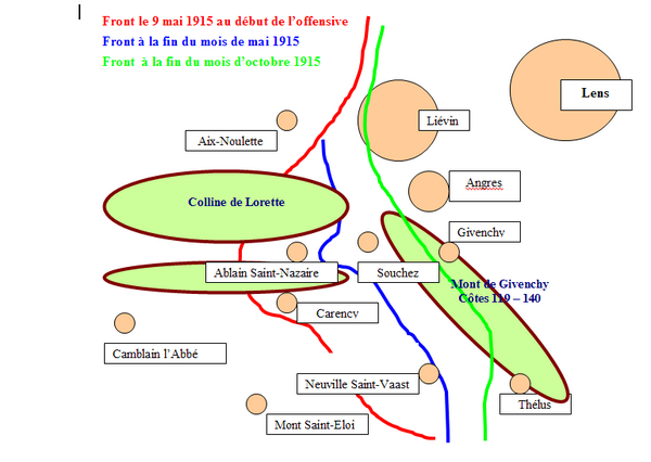 Sur cette carte la ligne rouge figure la ligne de front au terme de la couse à la mer. 